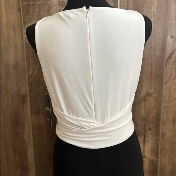 NEW Lauren Ralph Lauren Evening Jersey Black/White Dress with Drape/Slit Size 8 - Picture 10 of 16